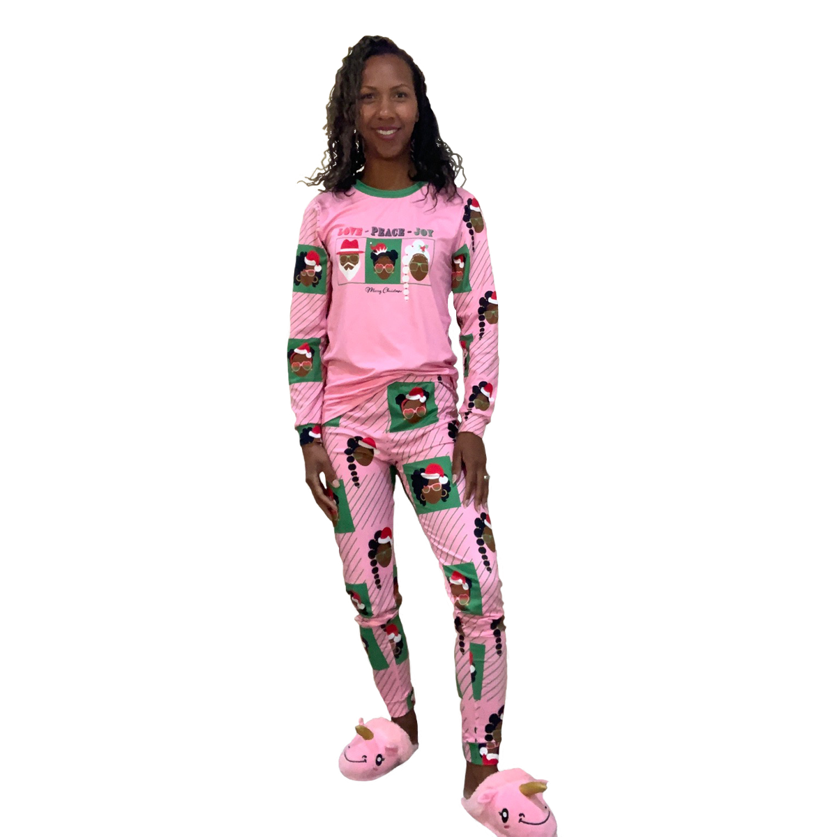 Santa Mrs. Claus and She Elf Pajamas pink