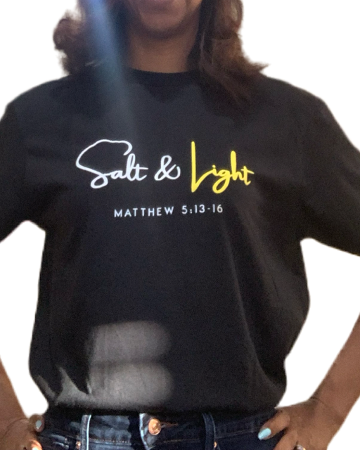 Salt and Light short sleeve black t-shirt (unisex)
