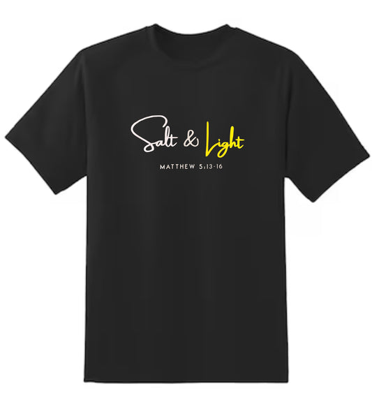 Salt and Light short sleeve black t-shirt (unisex)
