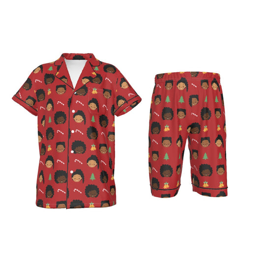 She’s Ready for Christmas satin pajama set for girls (red)
