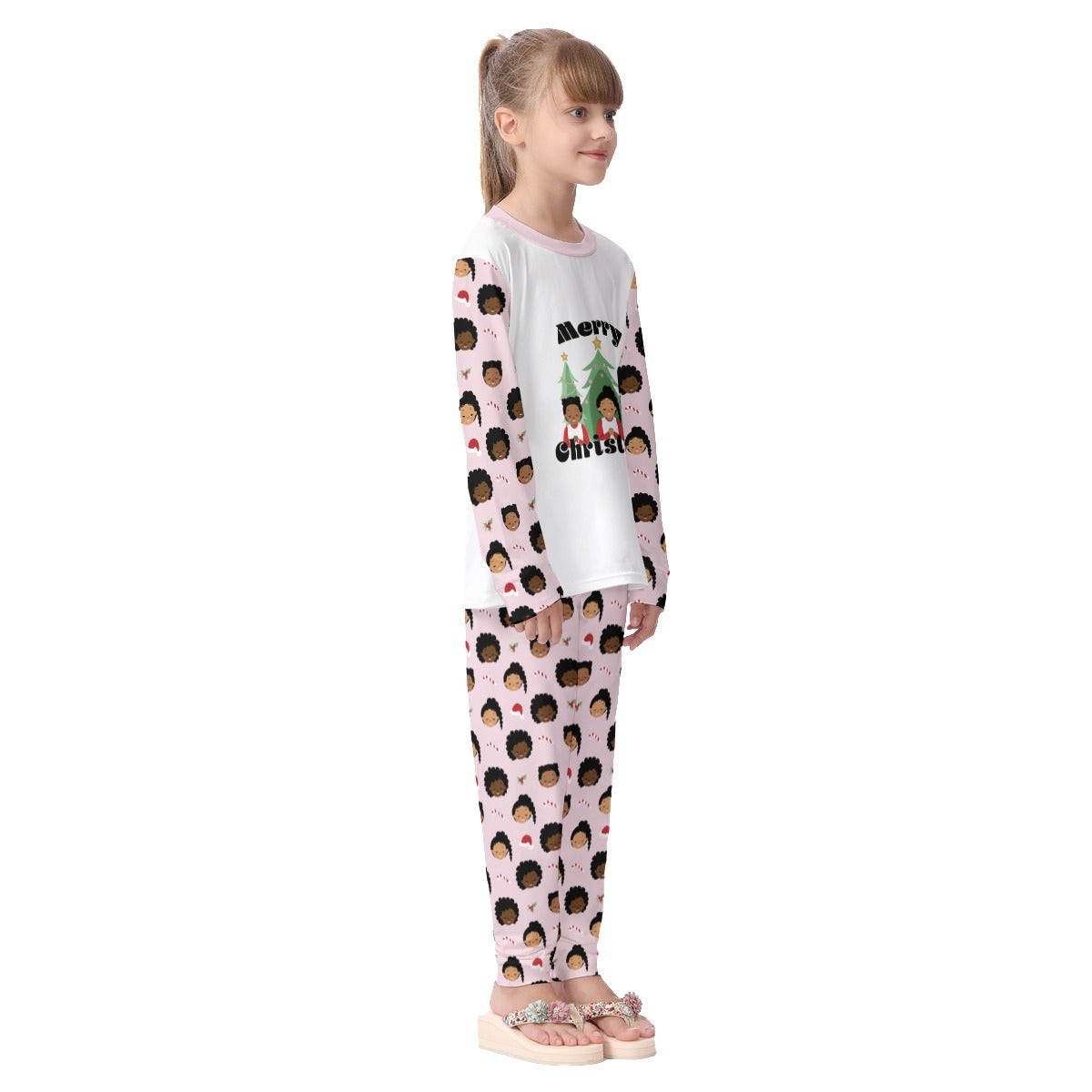 She’s Ready for Christmas pajama set for girls (pink)