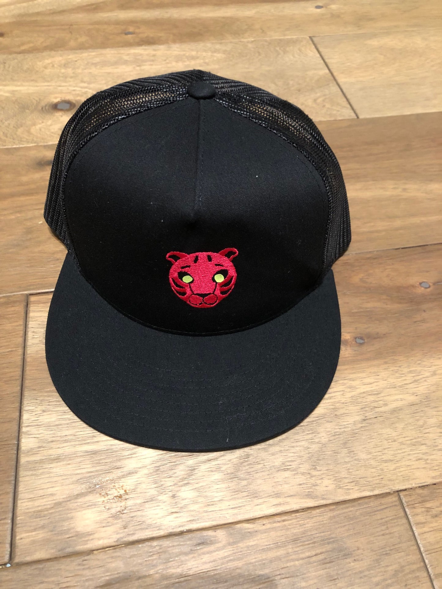 Custom Designed Fuchsia Tiger Embroidered On A Black SnapBack adjustable cap