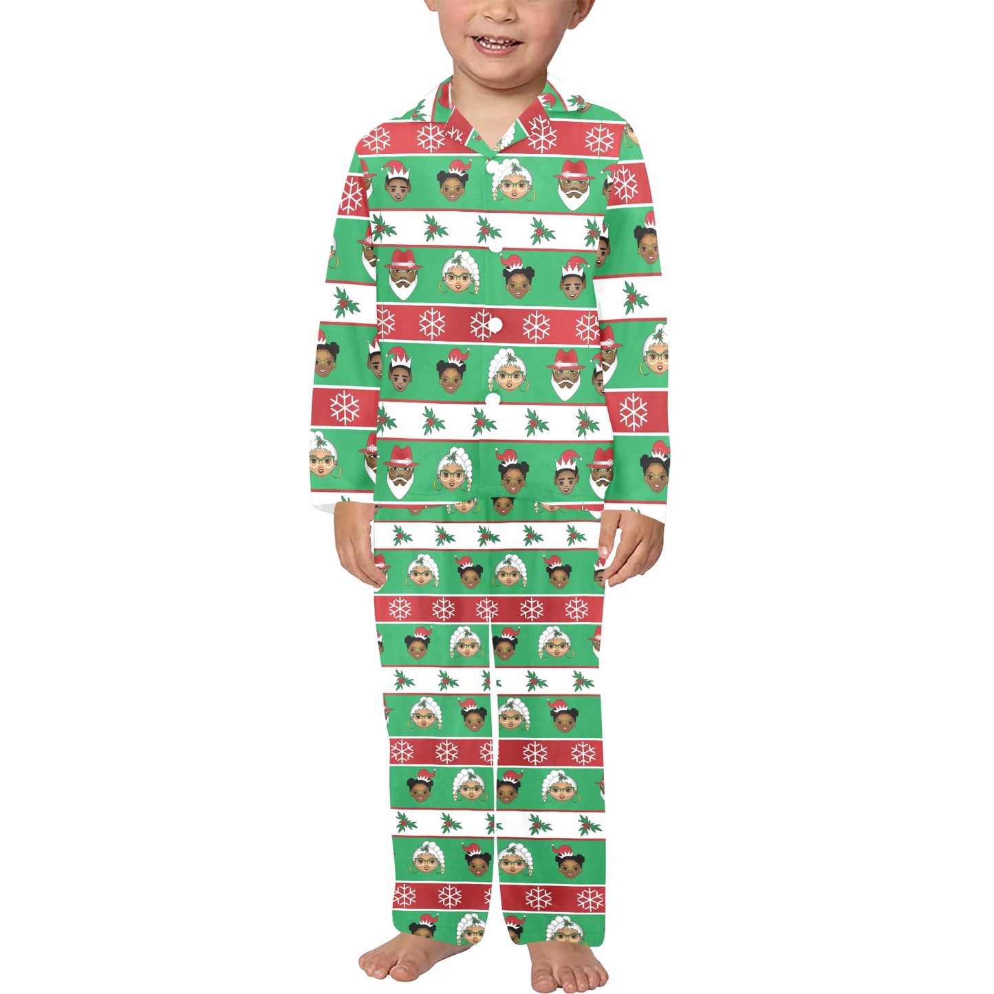 Christmas Classic Button Up PJ Set Little Boys' V-Neck Long Pajama Set (Model Sets 02)