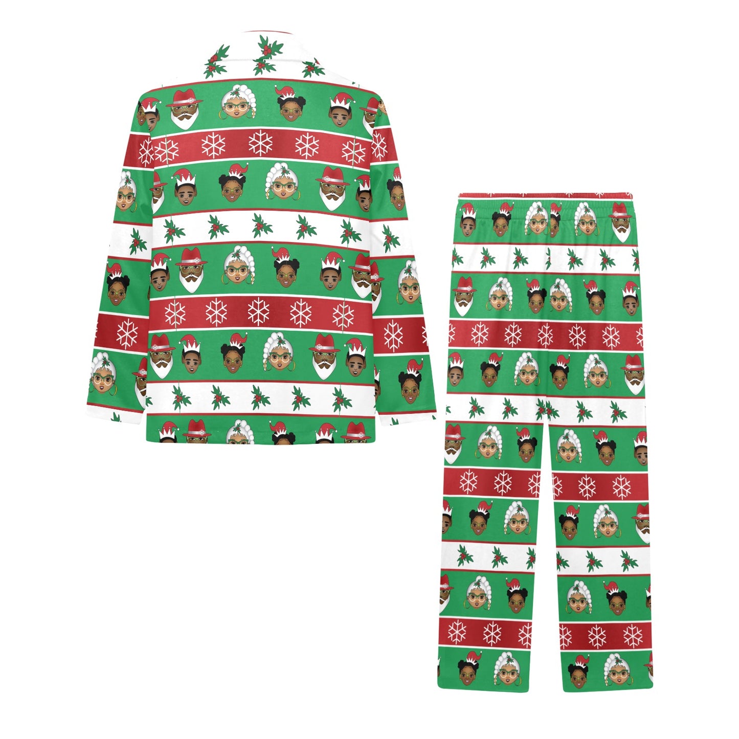 Christmas Classic Button Up PJ Set (Big Girl) Big Girls' V-Neck Long Pajama Set (Model Sets 02)