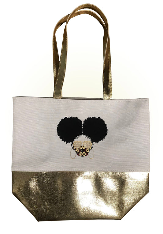 Golden afro puff canvas tote bag