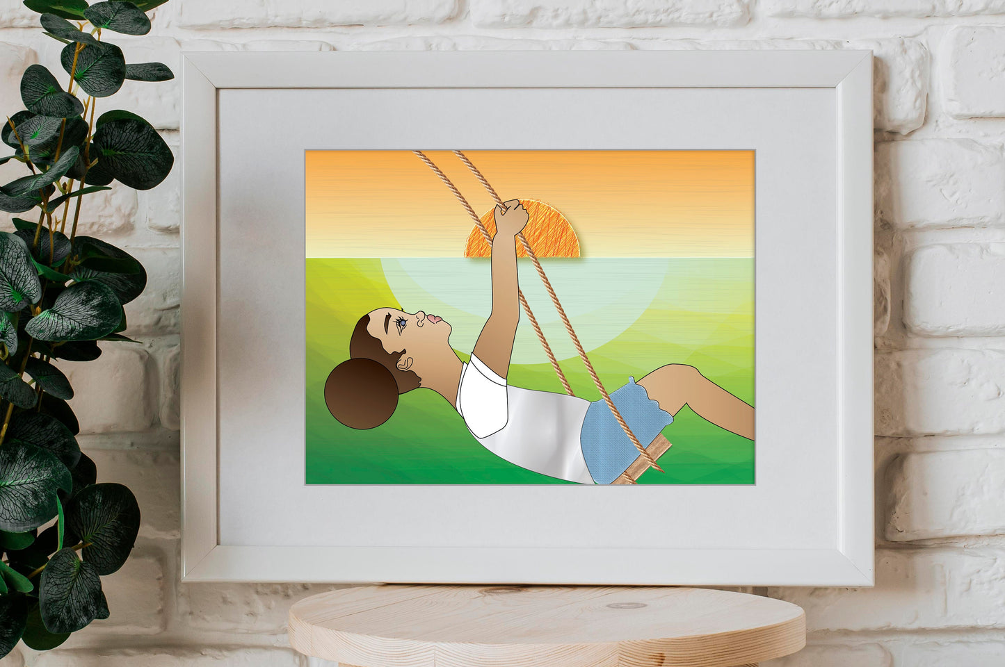 Digital Print (Download) African American girl on swing