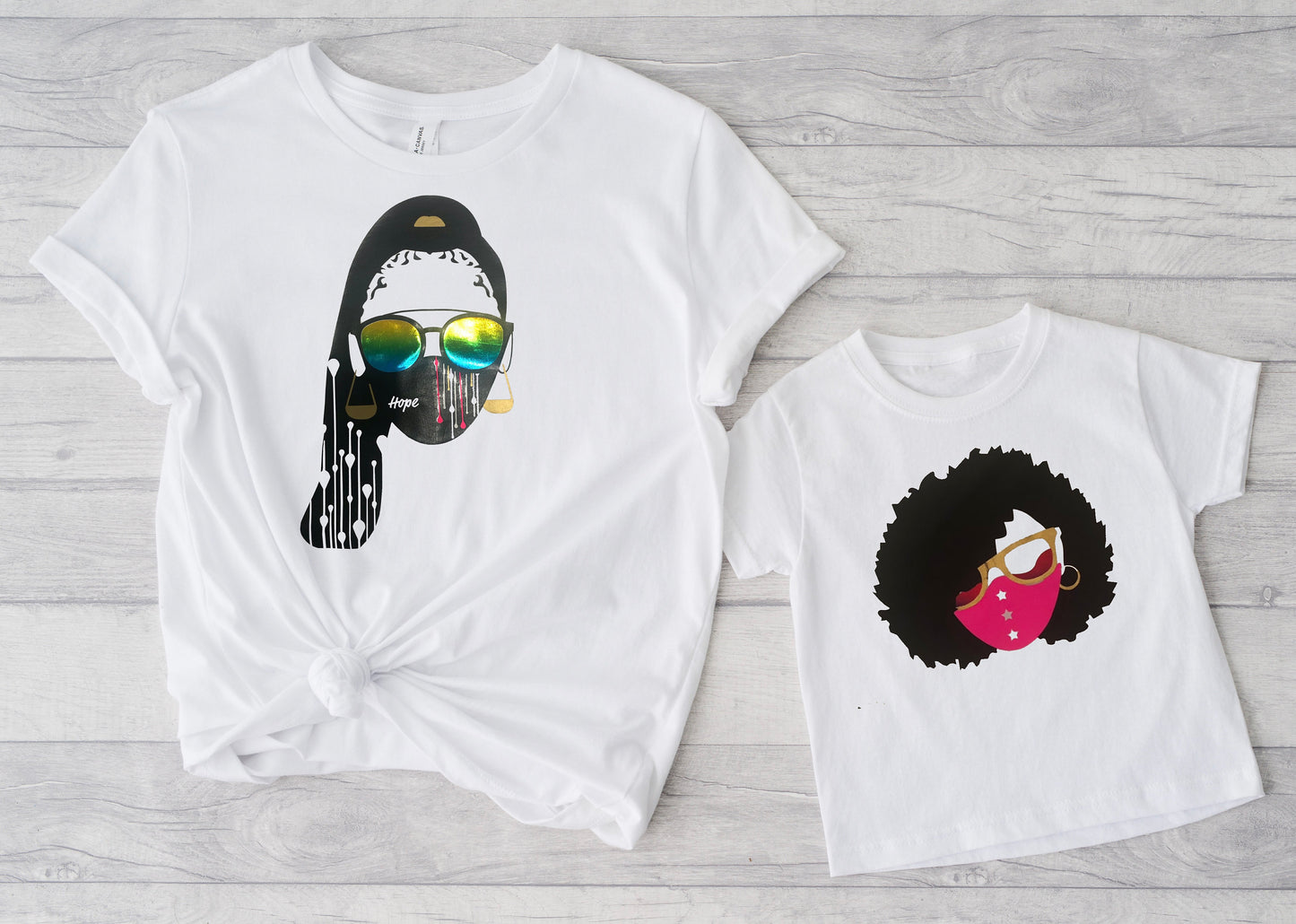 Mommy + Me - Curly fro kids t-shirt  and women’s ponytail t-shirt