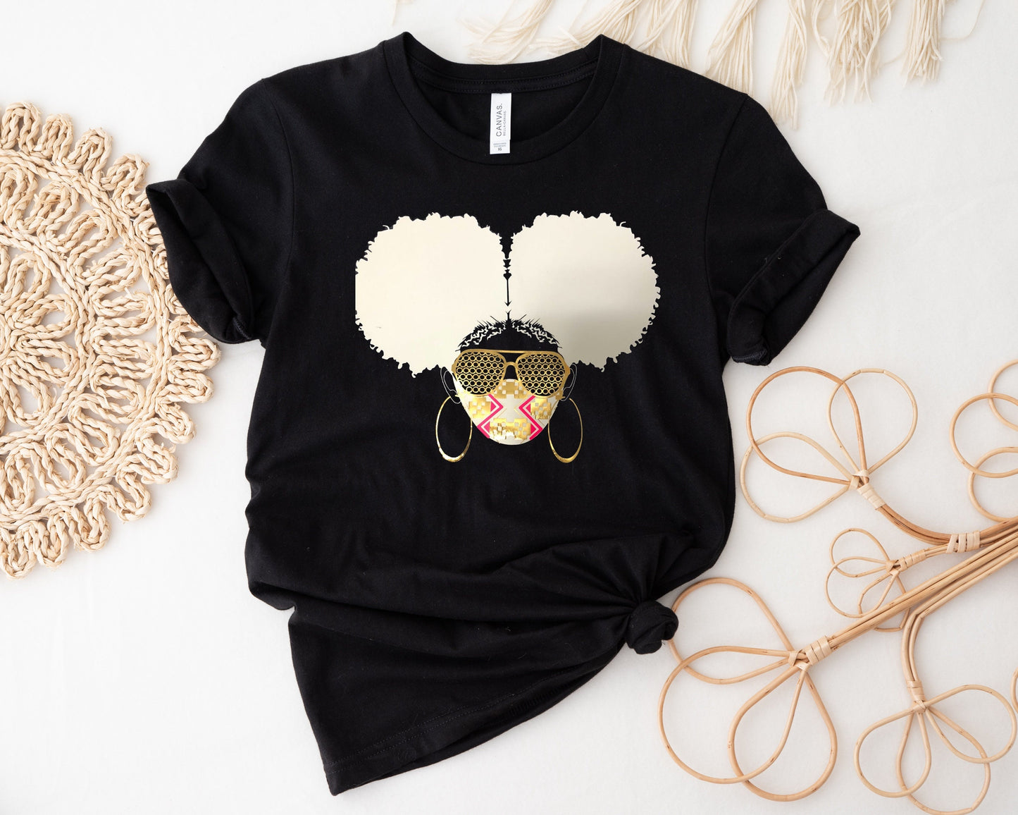 Natural hair, Afro puffs, black queen, Afro-Latina t-shirt, African American strong woman, celebrate your curls