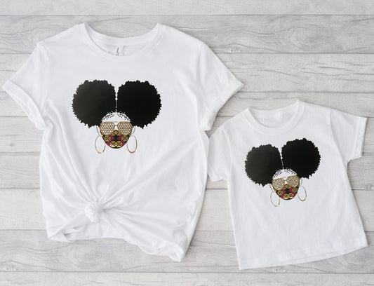 Mommy + Me - Afro puff women and kids t-shirts