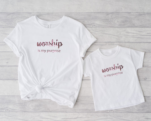Worship is My Purpose White & Pink T-Shirts (Mommy + Me)